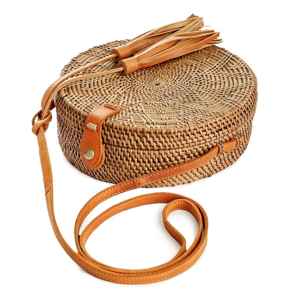 5828 Rattan Bags - Handmade Wicker Woven Purse Handbag Circle Boho Bag Bali - Picture 3 of 5